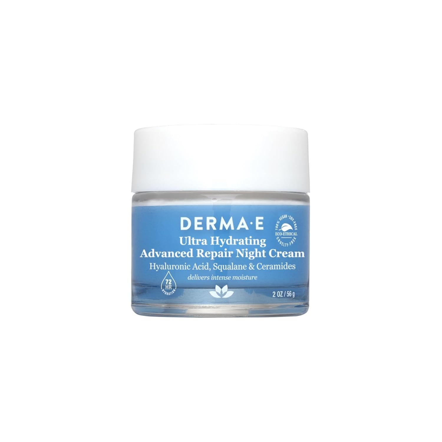 Derma E Ultra Hydrating Night Cream, Advanced Repair Overnight Face Moisturizer with Hyaluronic Acid to Replenish, Smooth and Nourish Skin, 2 oz