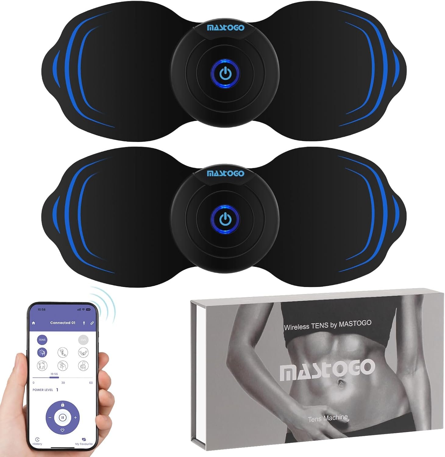 Wireless Tens Unit Muscle Stimulator – Two Sets of Tens Unit Massager for Pain Relief – Up to 12 Mode 20 Intensity Portable with App Controlled Bluetooth TENS EMS Muscle Stimulator Machine