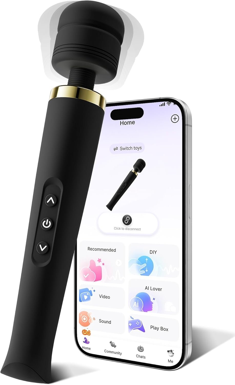 Premium Personal Massagers Woman – Toendi Advanced AI-Sync App Massager, Waterproof Body Massager with 8 Speeds & 5 Modes, 360° Head Massager Muslce Massage Tools, Massagers for Women Men, Black