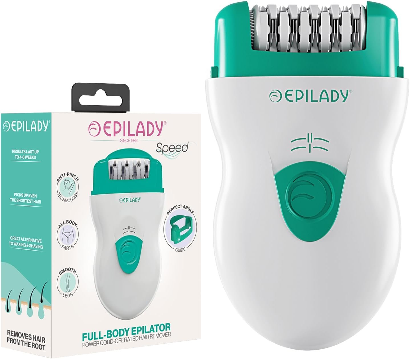 Epilady Speed Corded Epilator for Women – Dual-Speed 40-Disc Root Hair Removal Device for Legs, Underarms and Bikini Area Compact Waterproof Anti-Pinch Design for Smooth Long-Lasting Results
