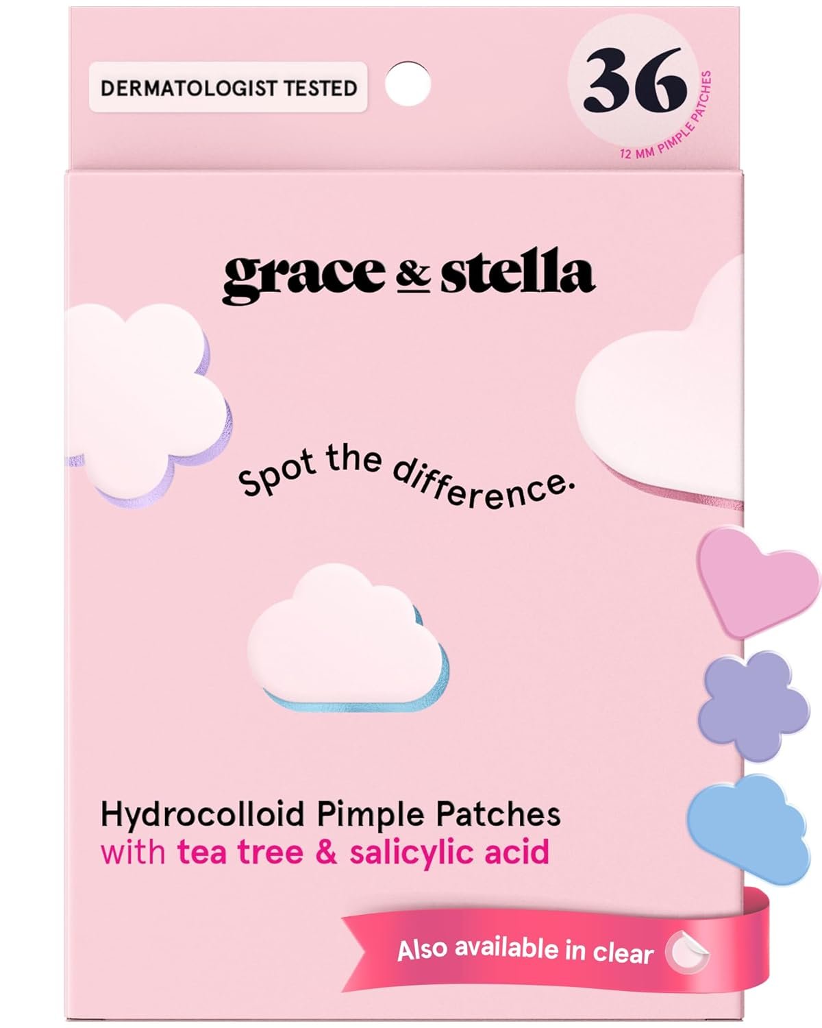 grace & stella Award Winning Pore Strip – Pimple Patches for Face – Hydrocolloid Acne Patches – Absorbs Zits, Reduces Redness – Cute Patches Dermatologist-Tested, Vegan (Multishape, 36 Count)