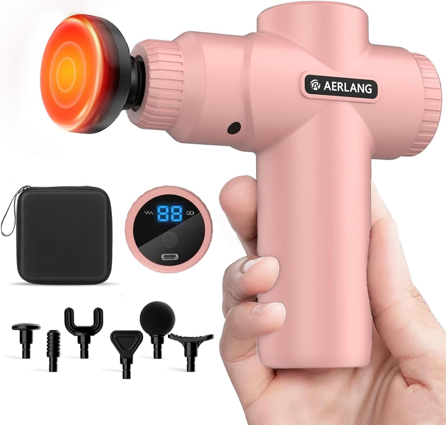 AERLANG Massage Gun with Heat Mini Massager Mothers Day Gifts for Mom Muscle Massager Back Massager for Pain Relief Deep Tissue Body Massager Handheld Massager with a Carrying Case Pink