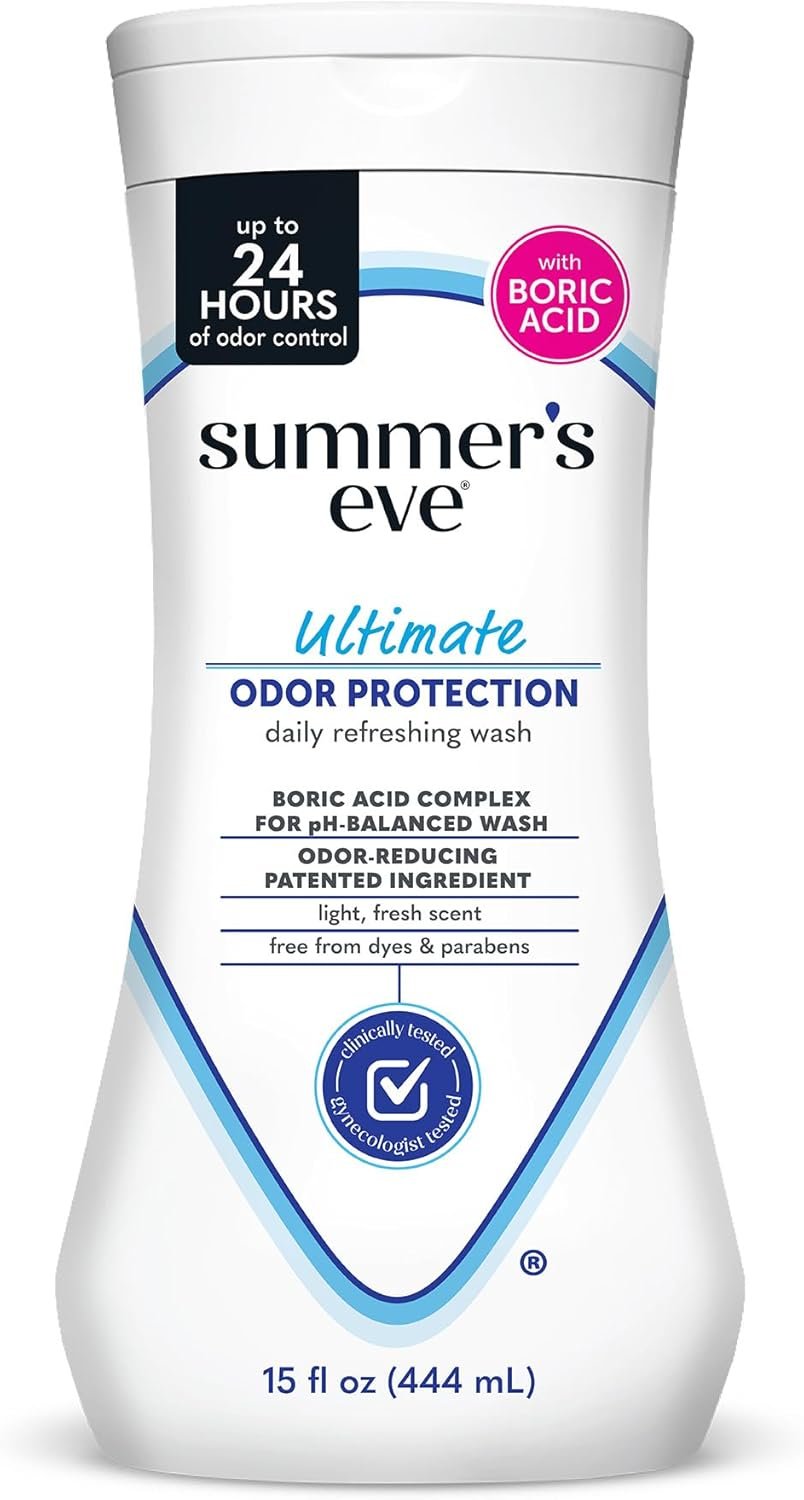 Summer’s Eve Ultimate Odor Protection Daily Feminine Wash, pH-Balanced Formula Body Wash for Women with Boric Acid Helps Control Vaginal Odor, 15 Fl Oz