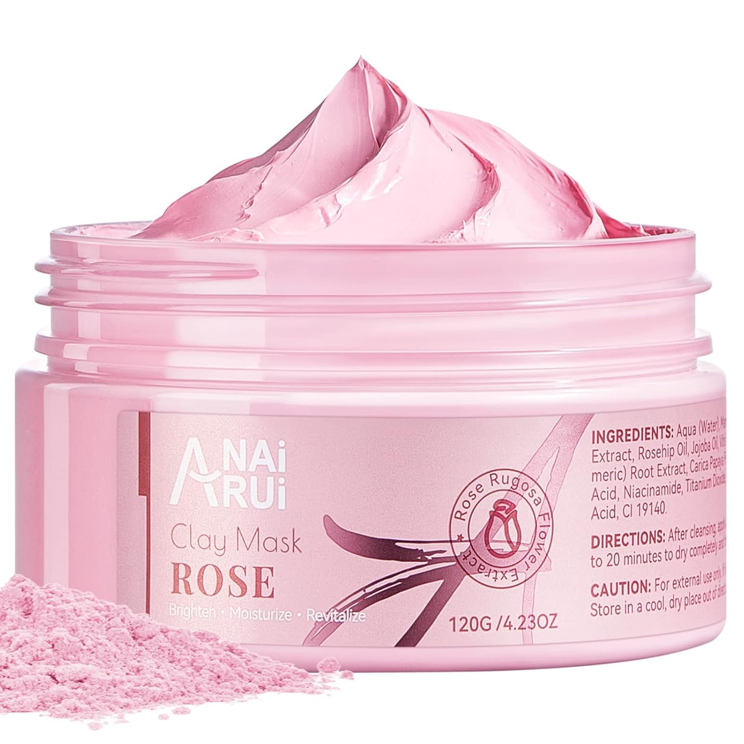 ANAI RUI Rose Facial Mask, Deep Cleansing, Clay Mask with Kaolin Pink Clay, Gifts for Women, Niacinamide, Collagen, Hyaluronic Acid for Moisturizing & Smooth Skin, Pores Minimizers, 4.23 Oz