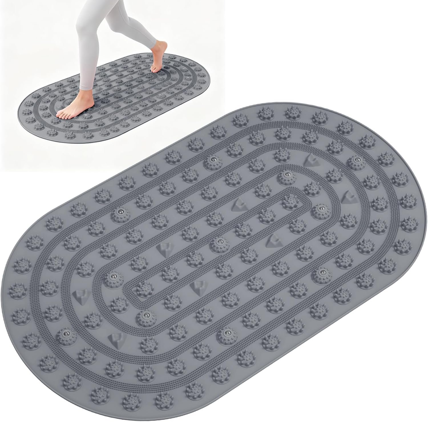 Foot Massage Acupuncture Mat Reflexology Magnetic Therapy, Silicone Acupressure Board Large 30*17.7 In, Jogging Massage Pad Soft & Stiff Feet Pressure Point for Beginner Yoga Home Office Grey