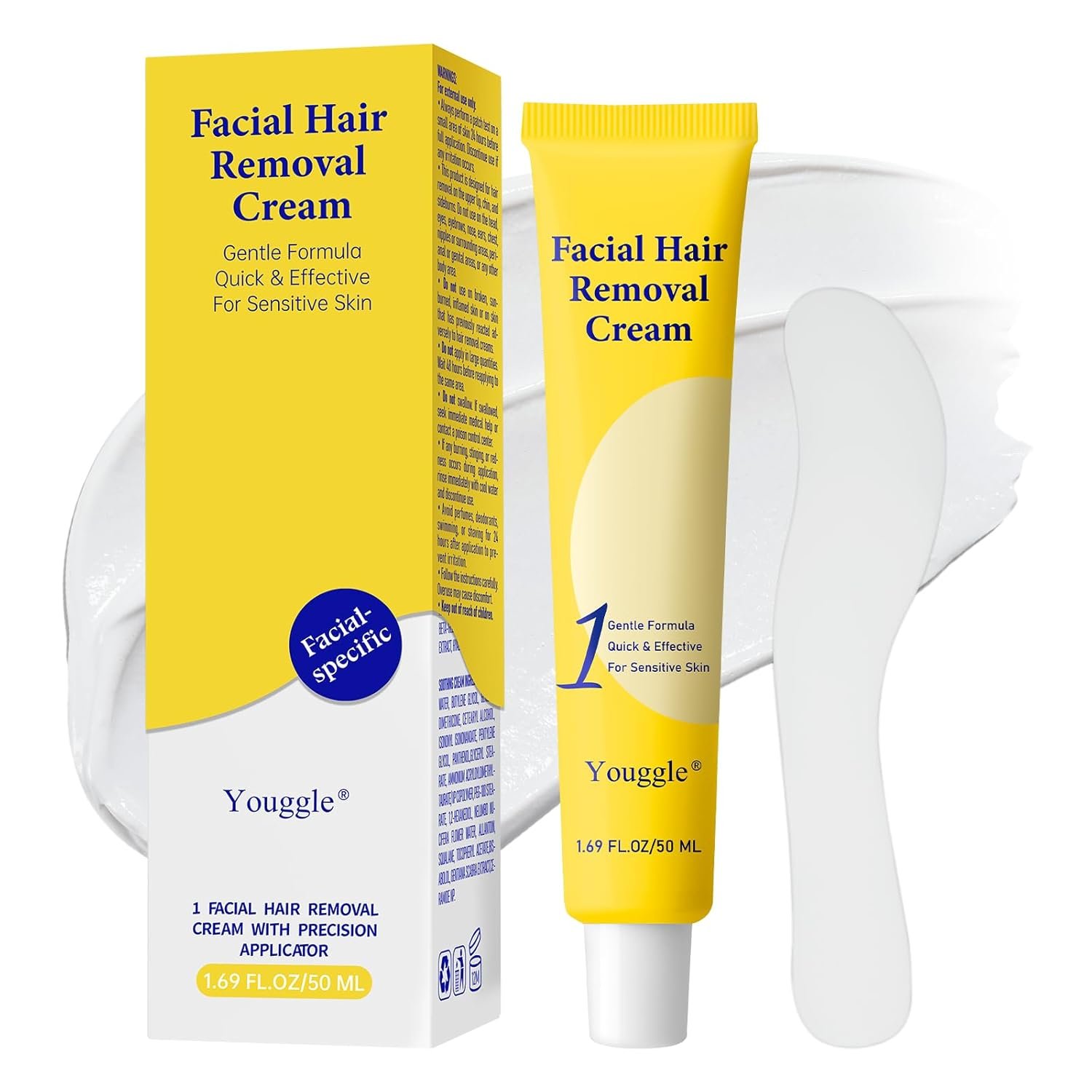 Facial Hair Removal For Women, Painless & Gentle Hair Removal Cream | Chin | Upper Lip | Cheeks for Sensitive Skin (5 Min, 7 Days) – 1.68Fl Oz