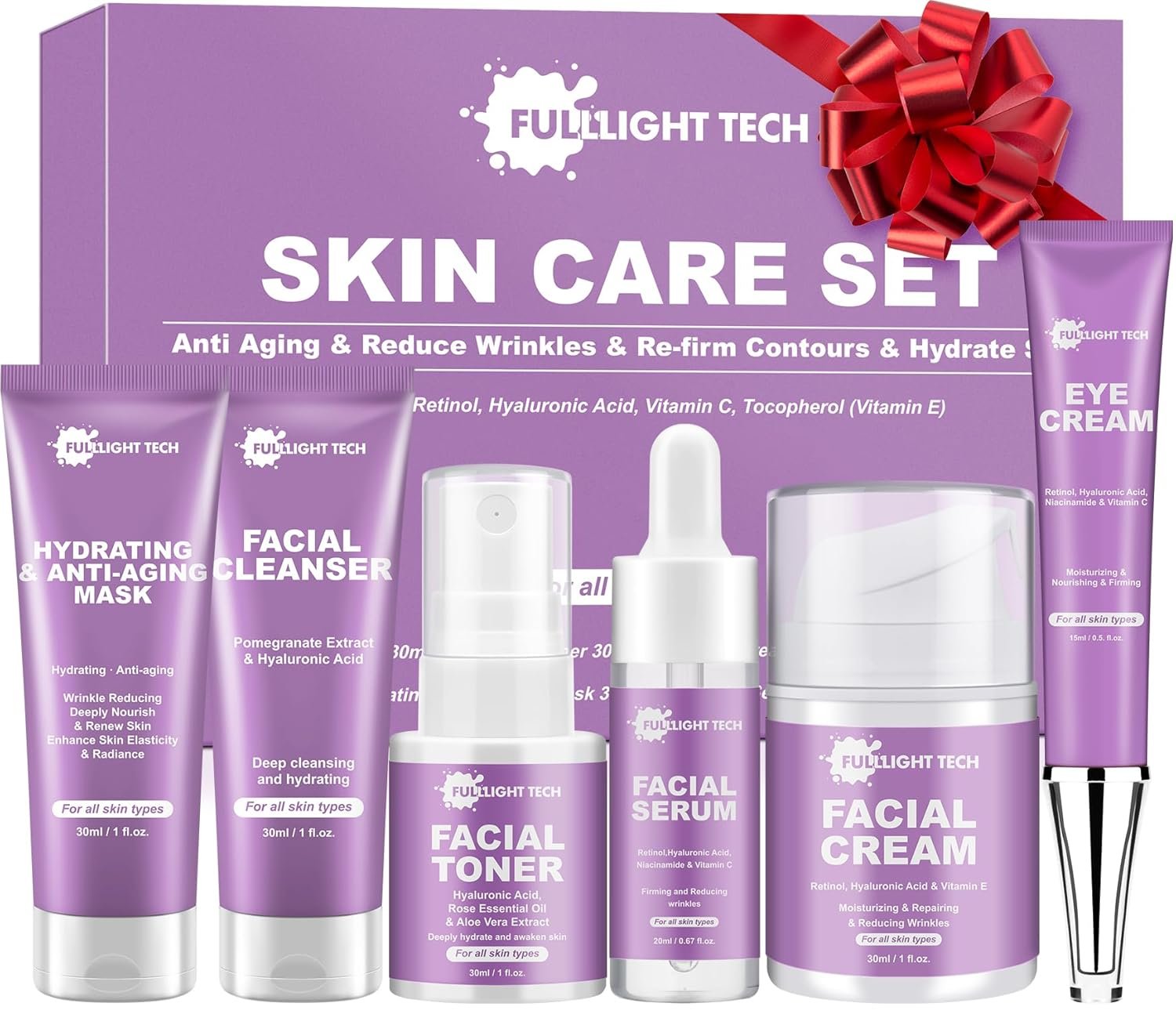 Skin Care Set,6 Pcs Anti-aging Skincare w/Korean Retinol,Hydrate, Moisturize Self Care Facial Skin Care Routine Kit Women Teen Girls Travel Skincare Gift Set,Valentines Birthday Gift for Women Her Mom