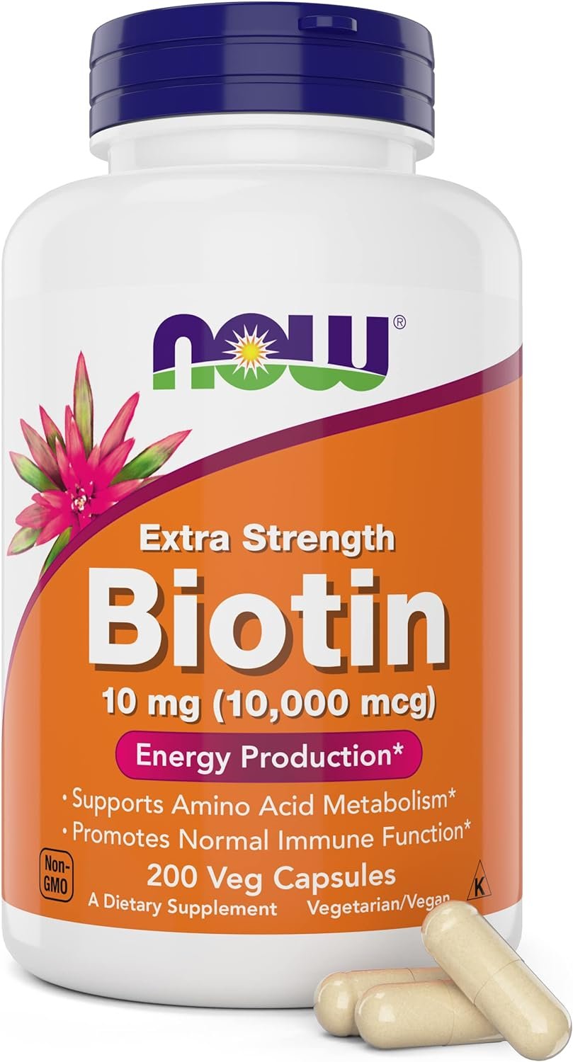 NOW Foods Extra Strength Biotin 10,000mcg / 10 mg – 200 Count – Hair, Skin, Nail – Supplement for Men and Women – B7 Vitamin – Vegetarian, Vegan, Non-GMO