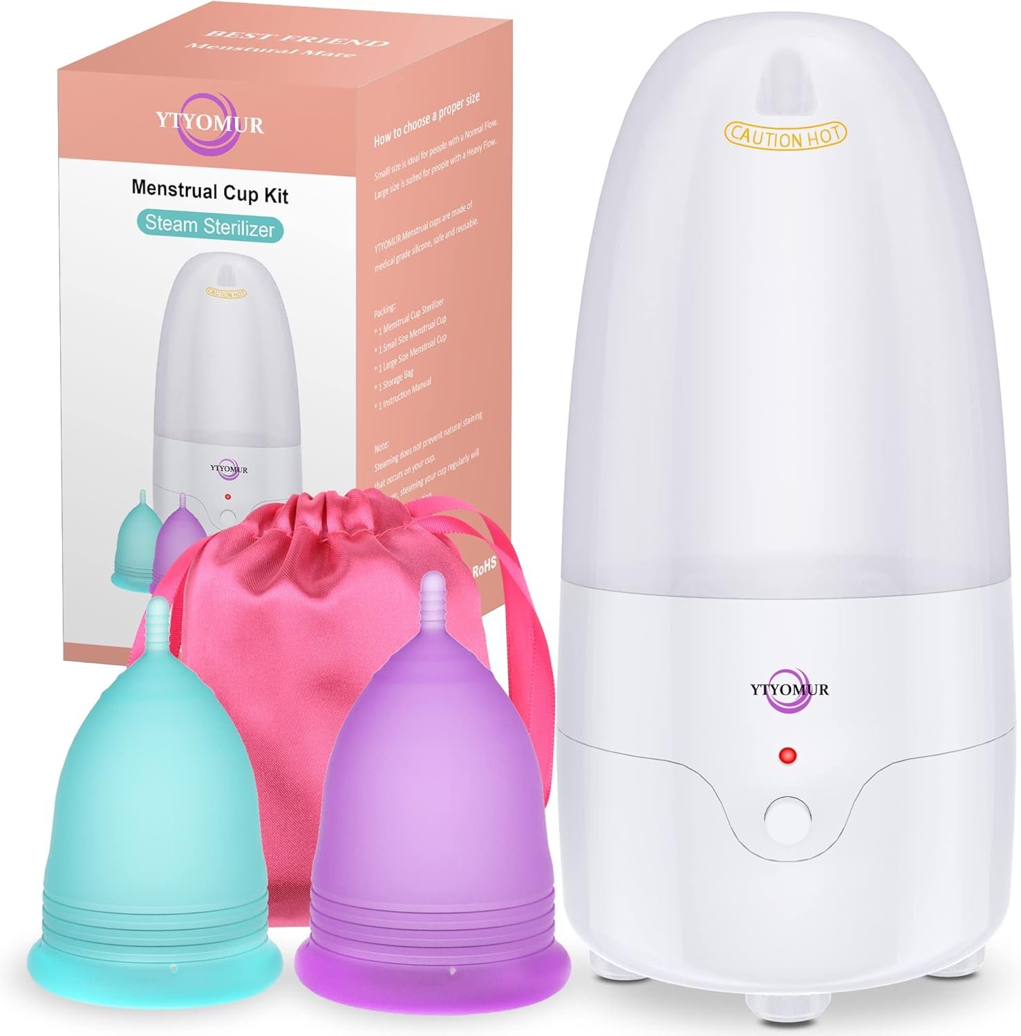 Menstrual Cup Steamer Sterilizer with 2 Reusable Menstrual Cups, Upgraded Period Cups Cleaner Wash Kit