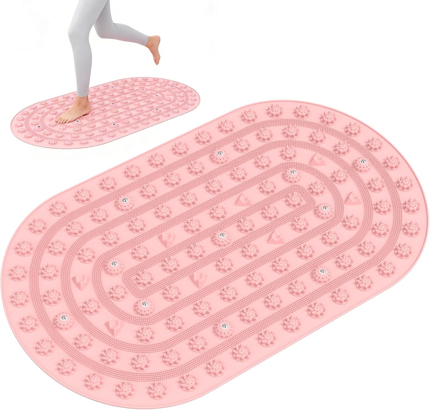 Foot Massage Mat Acupressure Board Large 30*17.7 In, Silicone Jogging Reflexology Mat for Feet Soft & Stiff Feet Magnetic Pressure Point Acupuncture Mat for Yoga Home Office Standing Elderly Pink
