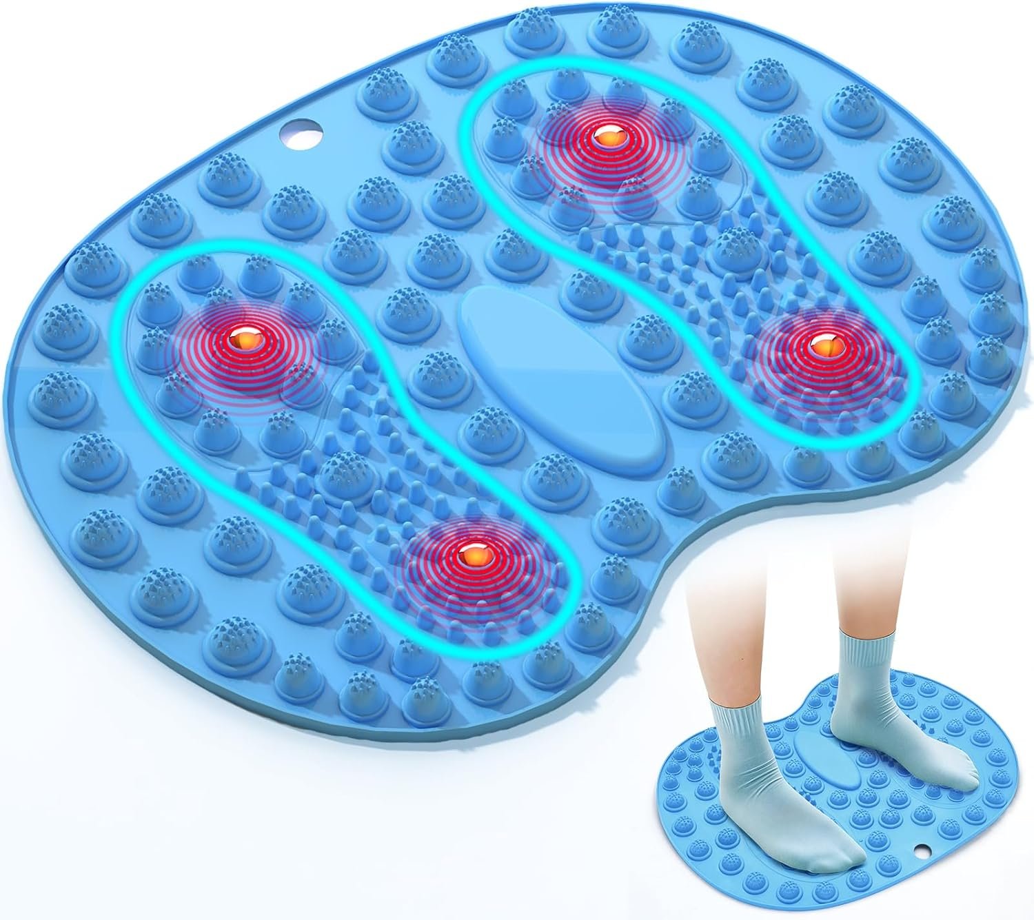 Foot Massage Mat, Big Foot Reflexology Mat with Magnetic Therapy, Foot-Shaped Acupressure Mat for Feet Relaxation, Under Desk Mat Pressure Point Mat for Pain, Fatigue and Stress Relief(Blue)