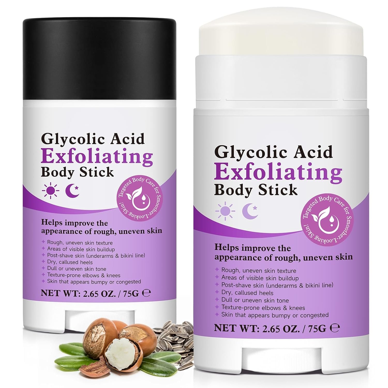 Glycolic Acid Body Scrub Stick for Rough & Bumpy Skin – 7% AHA + 0.5% BHA Exfoliating Stick with Shea Butter, Gentle Chemical Exfoliator for Arms, Legs, Back, 2.65oz for Men & Women