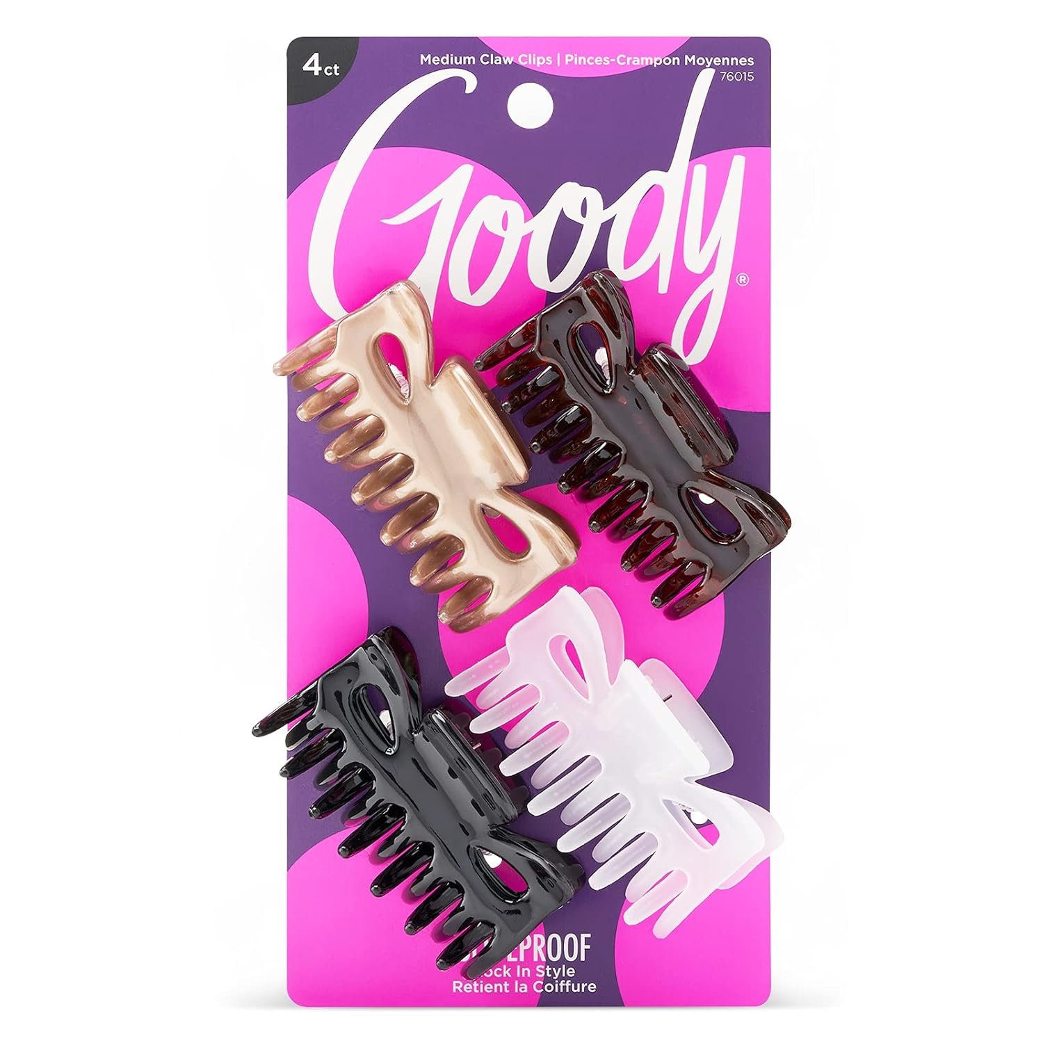 Goody SlideProof Classics Medium Claw Clips – 4 Ct, Assorted Neutrals, Hair Styling Accessories with Secure Grip, Chic Hair Accessories for Women & Men, For All Occasions, All Hair Types