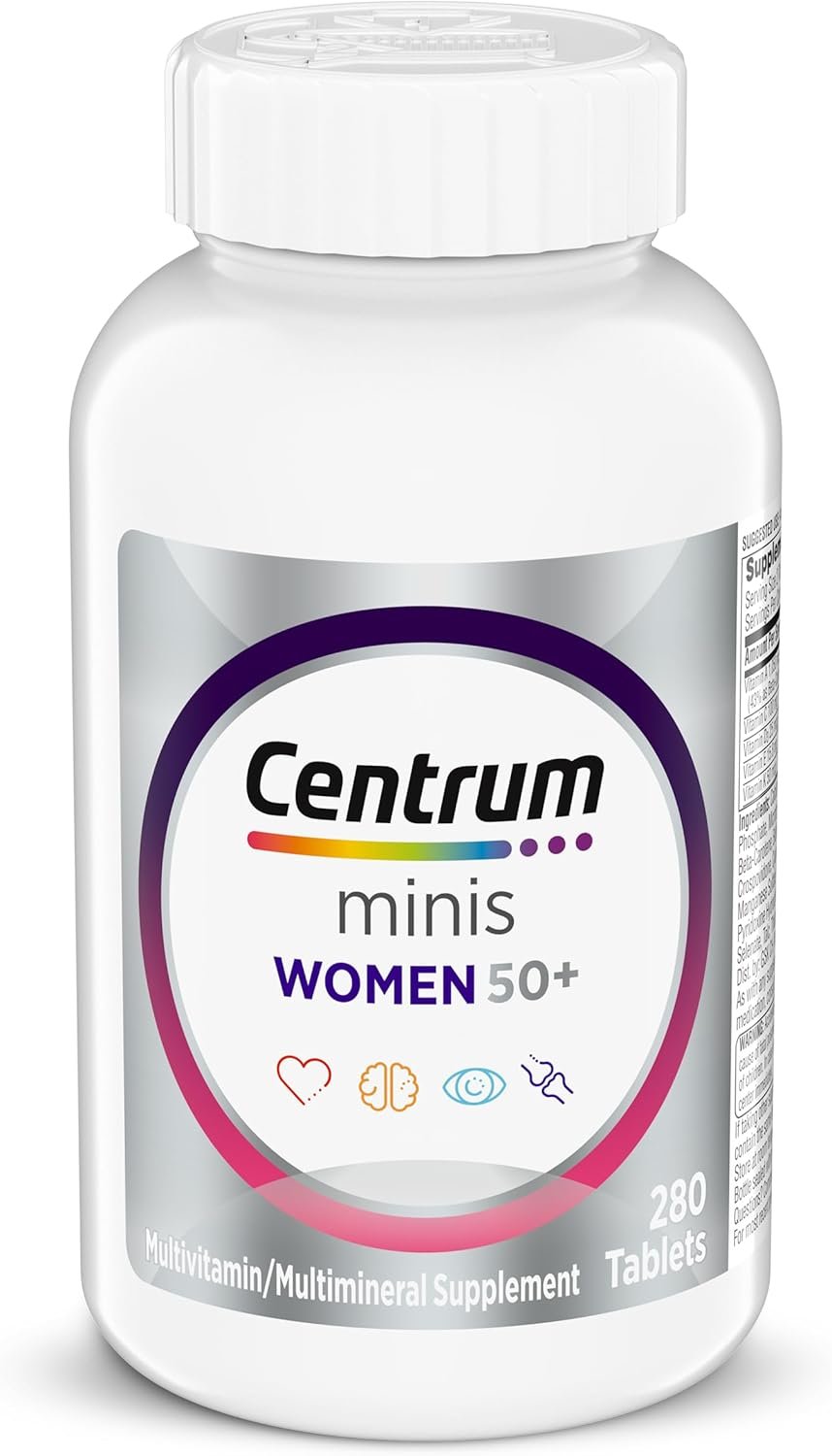 Centrum Minis Silver Women’s Multivitamin for Women 50 Plus, Multimineral Supplement with Vitamin D3, B Vitamins, Non-GMO Ingredients, Supports Memory and Cognition in Older Adults – 280 Ct