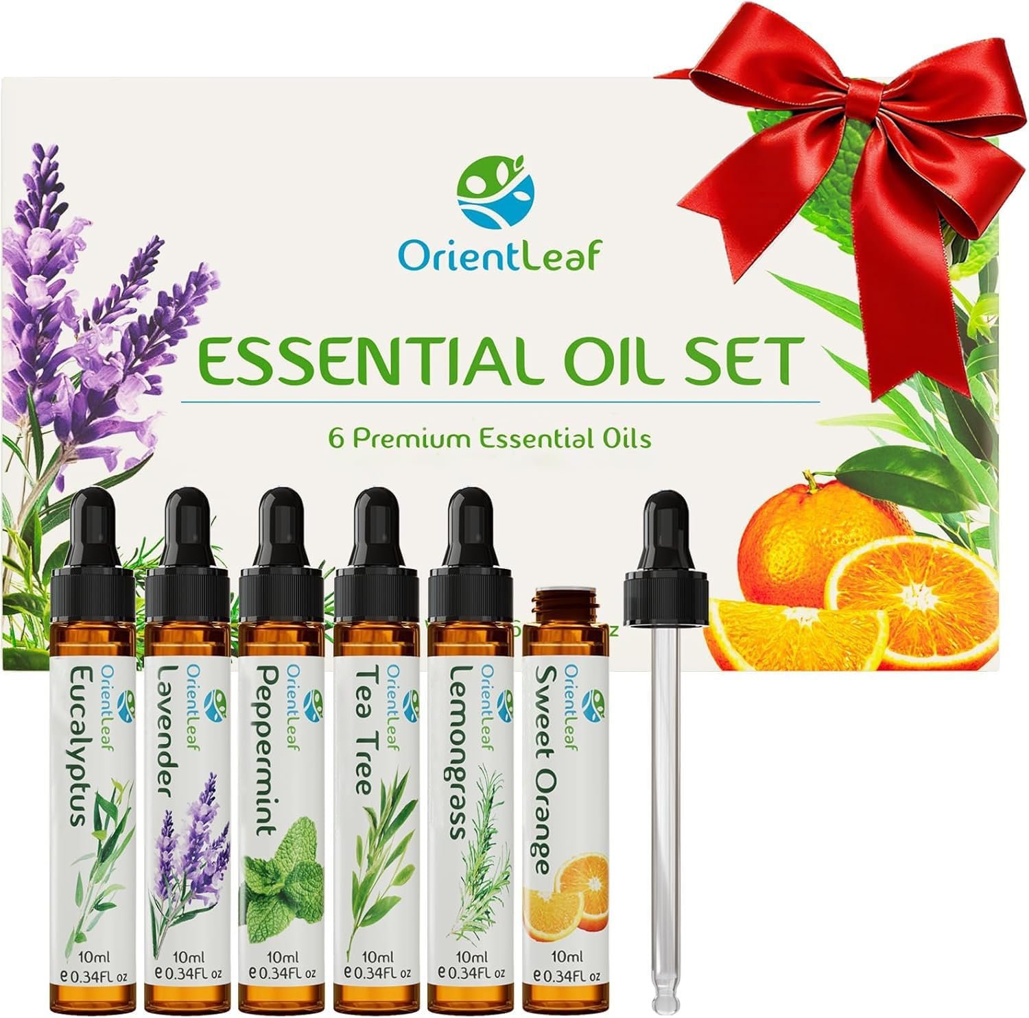 Essential Oils Set for Diffusers, Aromatherapy Essential Oils Gifts for Women and Girls, Lavender, Eucalyptus, Lemongrass, Sweet Orange, Peppermint, Tea Tree (6x10ml)