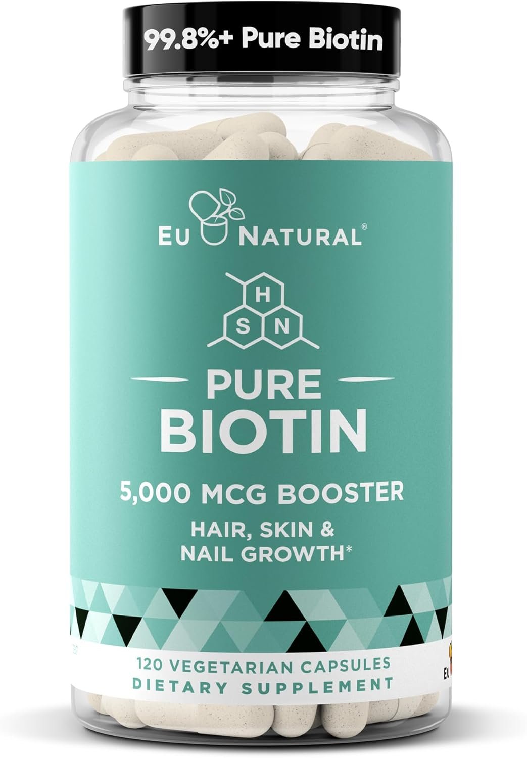 Biotin 5000 mcg Hair Skin Nails Supplement – High-Potency Hair Growth Vitamins for Women & Men – Provide Powerful Support for Healthy Hair, Stronger Nails and Glowing Skin – 120 Vegan Soft Capsules