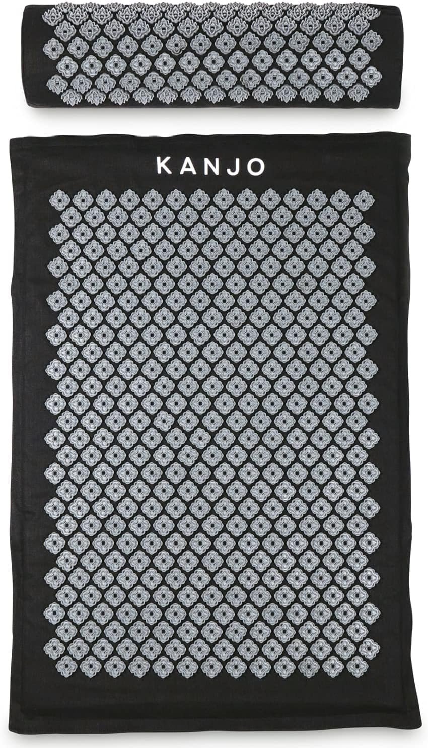 Kanjo Acupressure Mat and Pillow Set for Back Pain Relief & Neck Pain Relief, with Pressure Points for Muscle Pain Relief with Travel Bag – Black XL