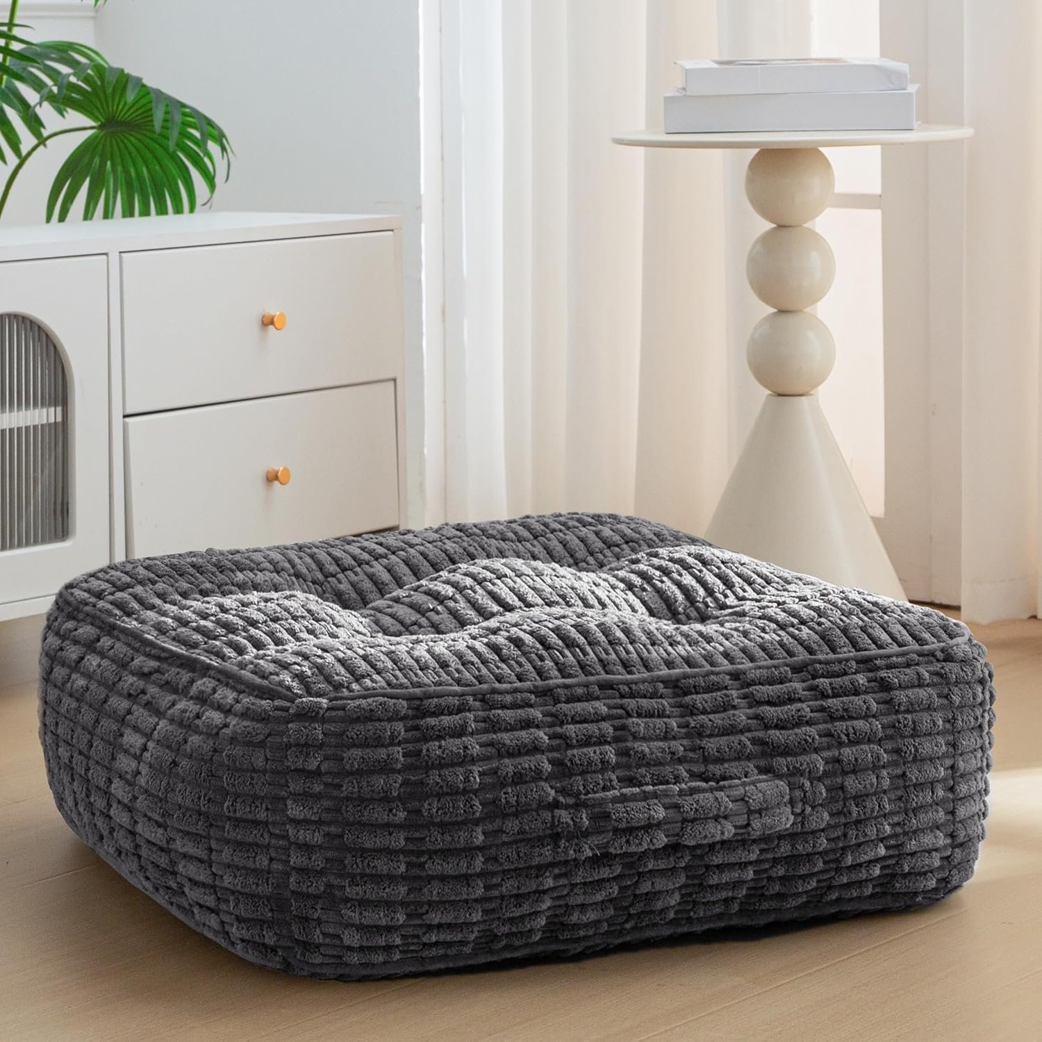 8″ Washable Floor Pillow Cushion for Adults, Meditation Cushion Pillow, Removable Tufted Blended Corduroy Cover, Large Square Floor Sitting for Tatami Living Room or Yoga, 22×22 Inch, Machine Washable