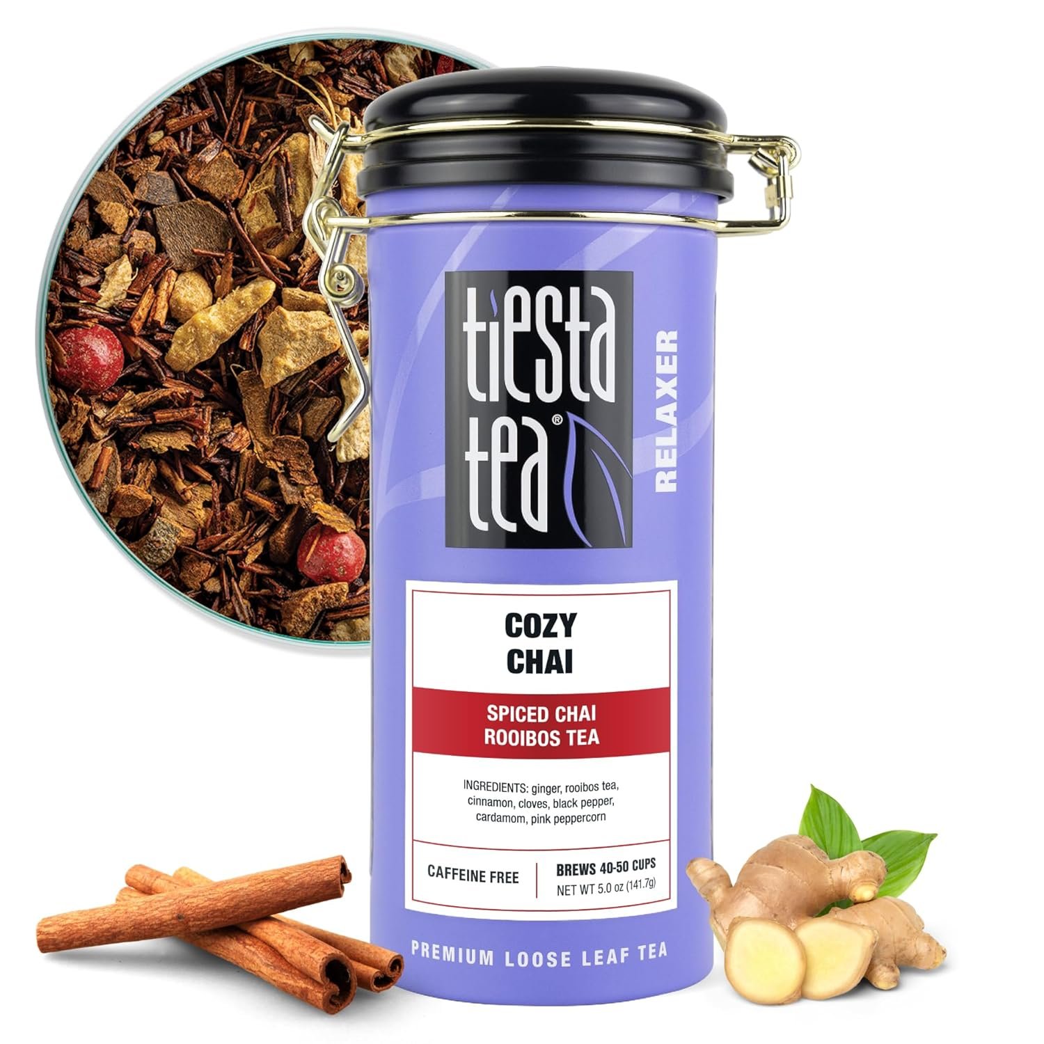Tiesta Tea – Cozy Chai, Loose Leaf, Spiced Chai Rooibos Tea, Premium Caffeine-Free Blend, Makes Hot or Iced & Up to 50 Cups, 5oz Refillable Tin