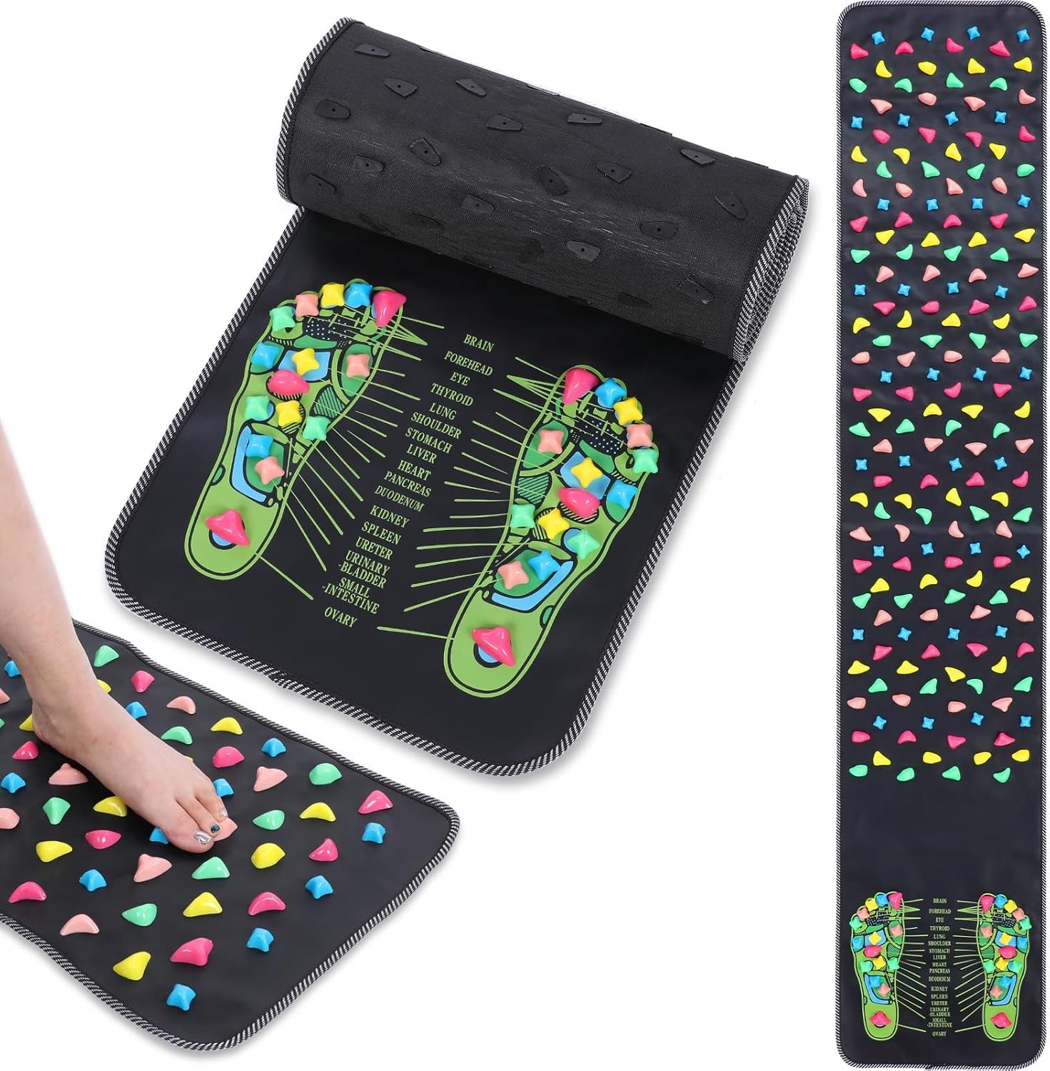 Foot Massage Mat, Acupressure Mats, Reflexology Walk Stone Road for Long Sitting Elderly Students Workers, Foot Massage Acupoint Mat for for Pain and Stress Relief (68.9 x 13.78 Inches)