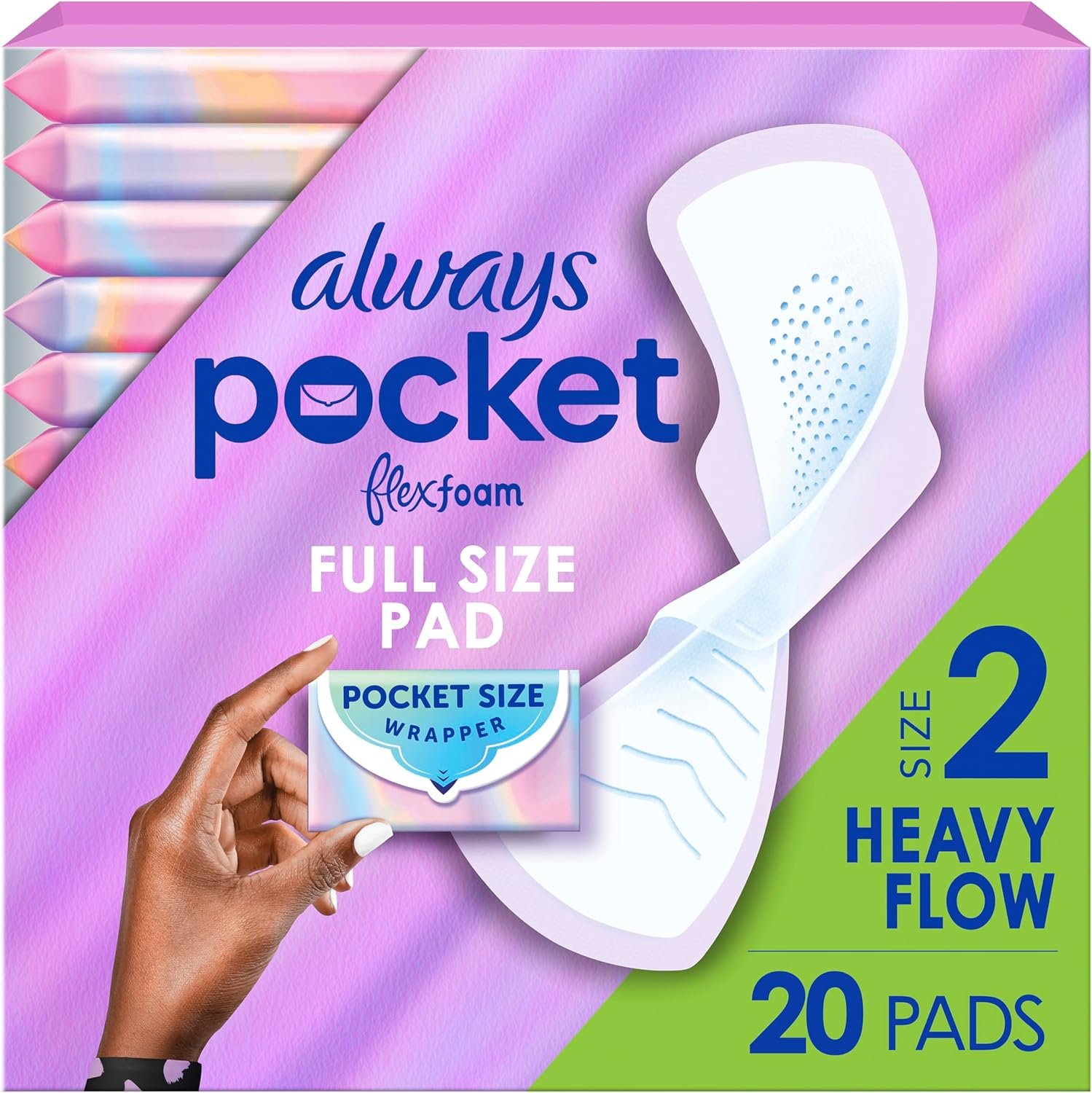 Always Pocket Flexfoam Pads, Size 2, Heavy, with Wings, 20 Count