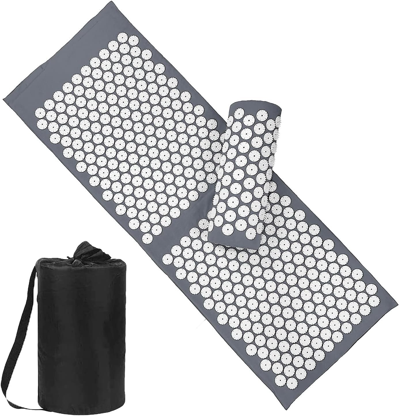 XiaoMaGe Acupressure Mat and Pillow Set with Bag – Extra Long Acupuncture Mat for Neck & Back Pain Relief- Naturally Relaxation Gift for Women – Stress Relief Massage Mat (Gray)