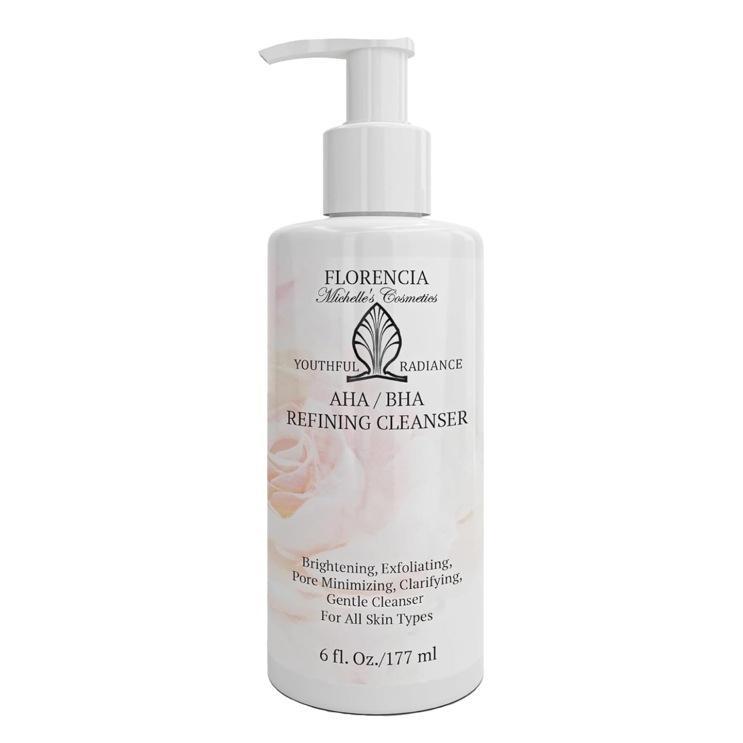 Florencia AHA BHA Refining Cleanser – Gentle Exfoliating Face Wash with Glycolic, Lactic & Salicylic Acid, Jojoba Beads, Foaming Cleanser for Pore Clarifying & Brightening Skin, 6 Fl Oz
