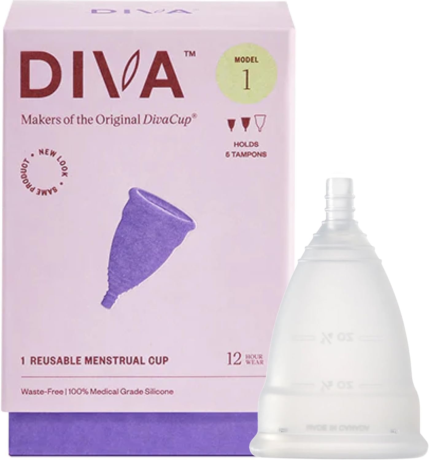 DIVA Cup – Medical Grade Silicone Cup for Period Care – Reusable Menstrual Cup – Up to 12 Hours of Continuous Wear – Model 1 (for Medium to Heavy Flow)