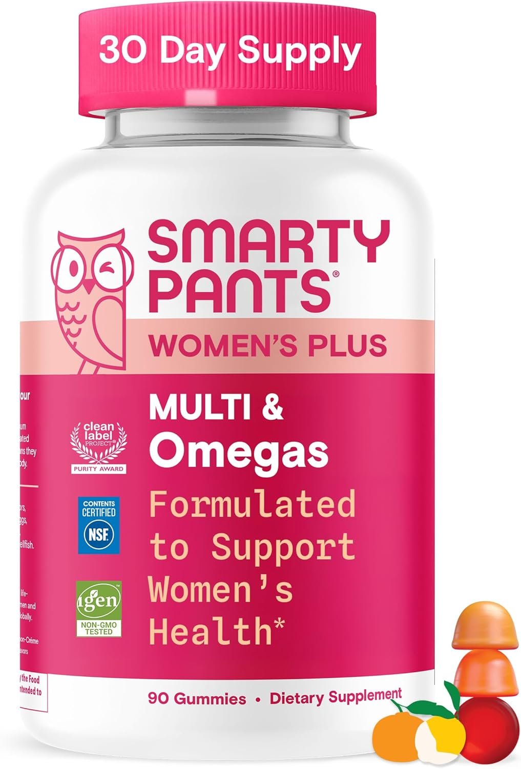 SmartyPants Women’s Multivitamin Gummies, Omega 3 DHA/EPA, Methylfolate, CoQ10, Vitamin D3, C, B12, B6, A, K, Zinc, Three Fruit Flavors, 90 Count (30 Day Supply)